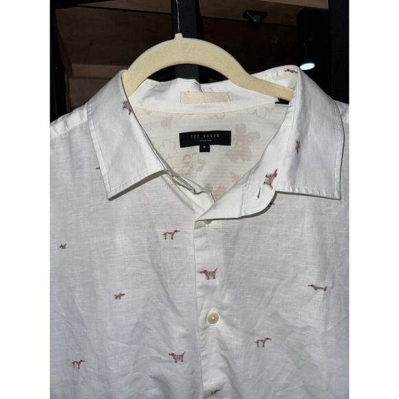 Ted Baker button up shirt Pruden Print linen cotton short sleeve beige - Picture 4 of 8